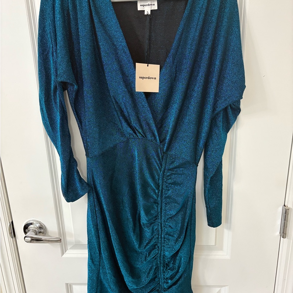 Superdown Blue Bodycon Dress with Plunge Neckline